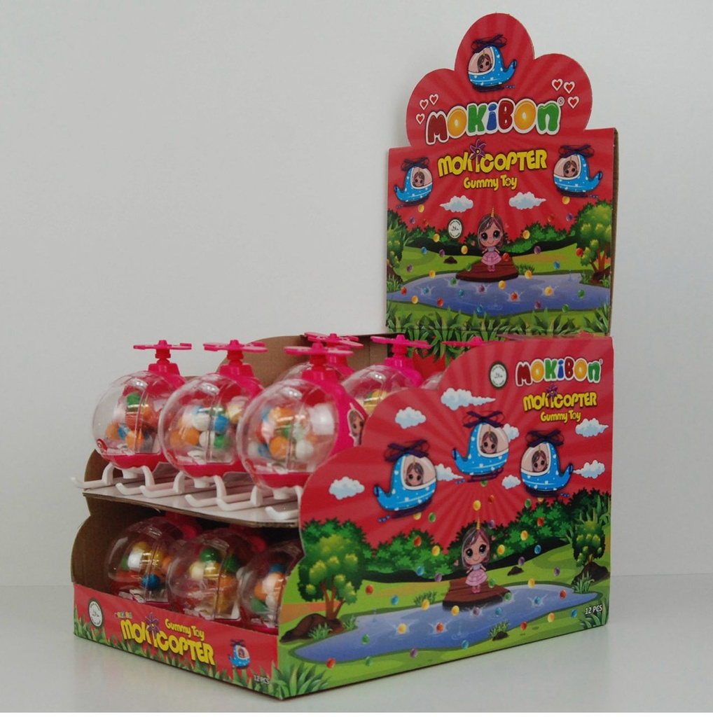 MOKIBON PINK / BLUE HELICOPTER TOY CANDY 12pk /1.05oz