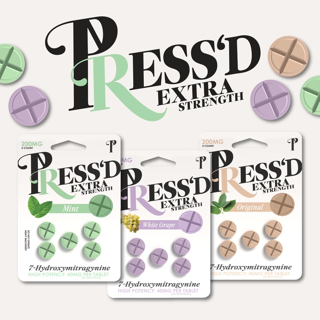 PRESS'D 7-HYDROXY EXTRA STRENGTH KRATOM TABLETS 5ct 40mg - 10pk